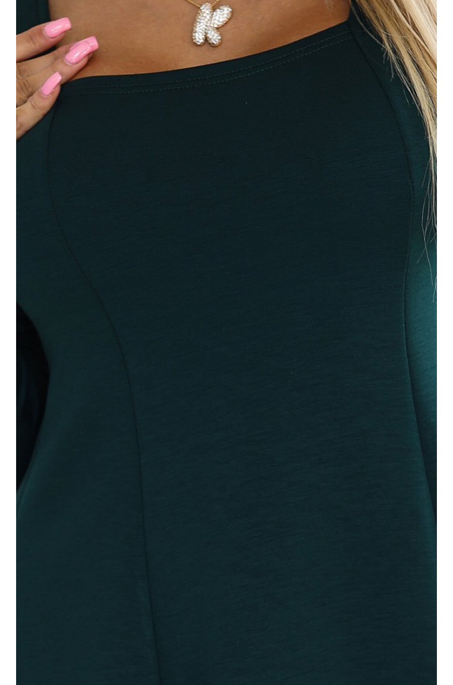 Rochie midi verde croi A cu maneca lunga Yvanna 4 - jojofashion.ro