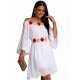Rochie cununie civila, scurta, din voal, alba, cu maneca lunga, Raisa 2 - jojofashion.ro