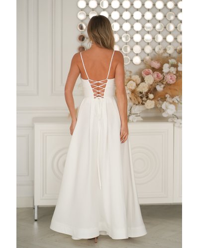 Rochii albe, Rochie cununie civila alba lunga cu corset vaporoasa Jasmine - jojofashion.ro