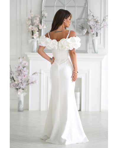 Rochii albe, Rochie cununie civila alba lunga cu maneca 3D in stil spaniol Senorita - jojofashion.ro
