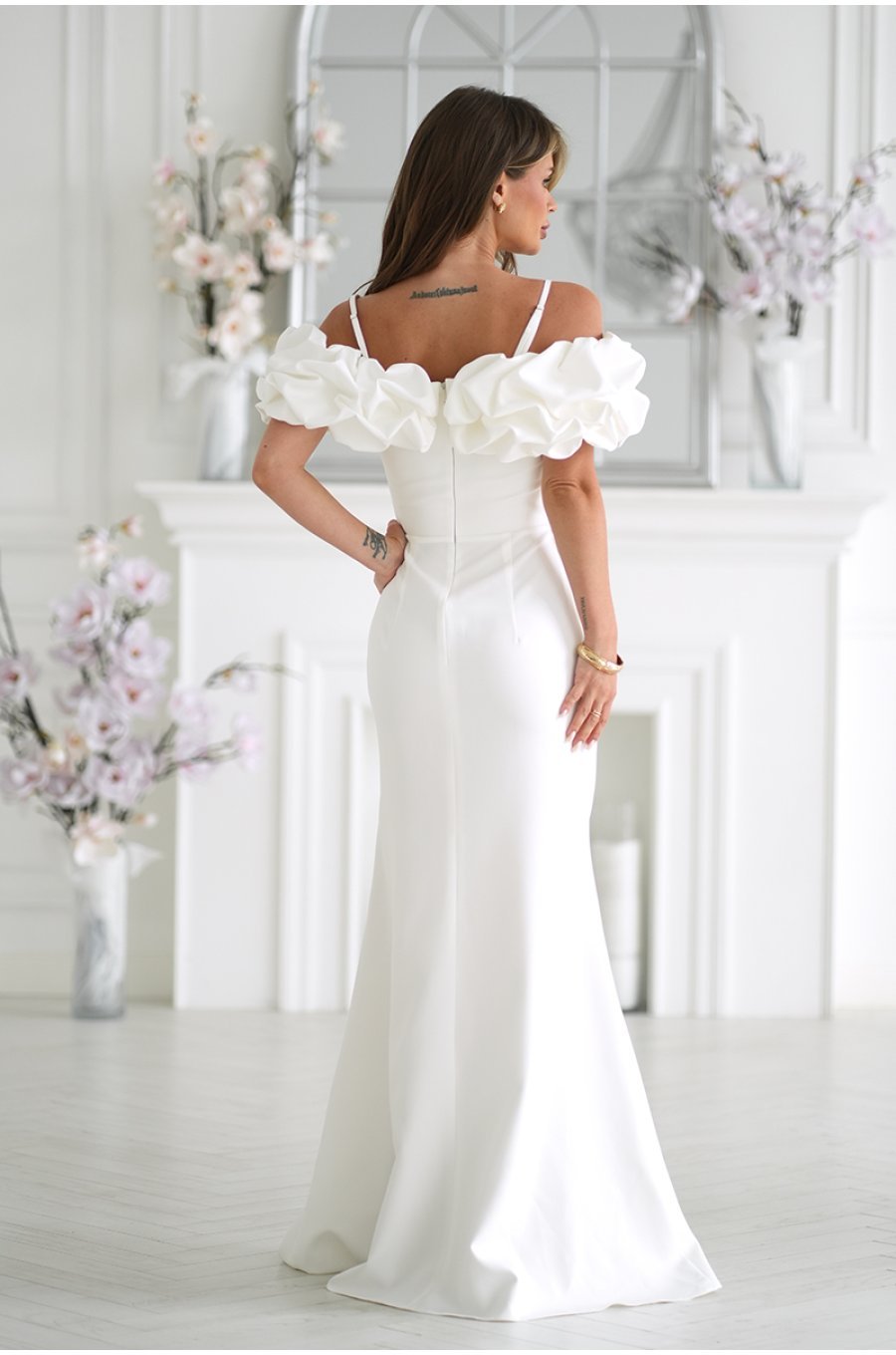 Rochie cununie civila alba lunga cu maneca 3D in stil spaniol Senorita 2 - jojofashion.ro