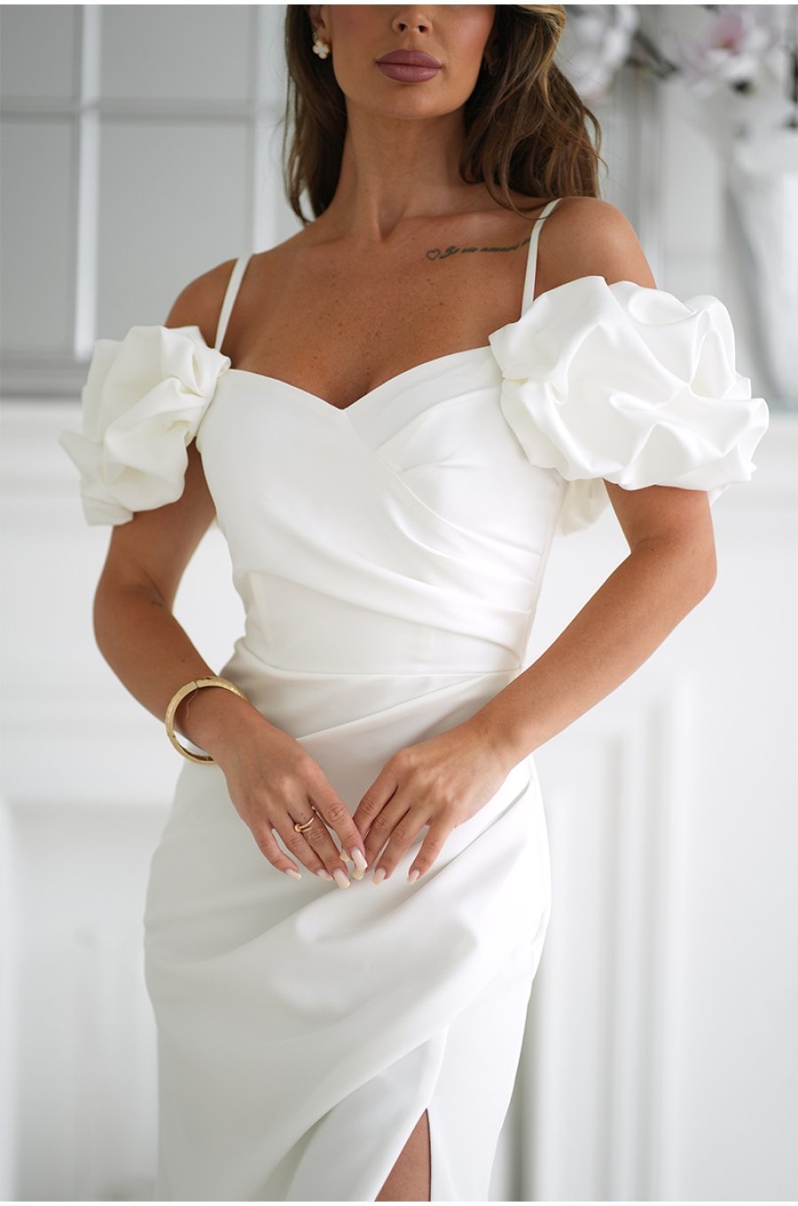 Rochie cununie civila alba lunga cu maneca 3D in stil spaniol Senorita 5 - jojofashion.ro