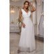 Rochie cununie civila alba lunga din tulle cu brocart vaporoasa Melania 2 - jojofashion.ro