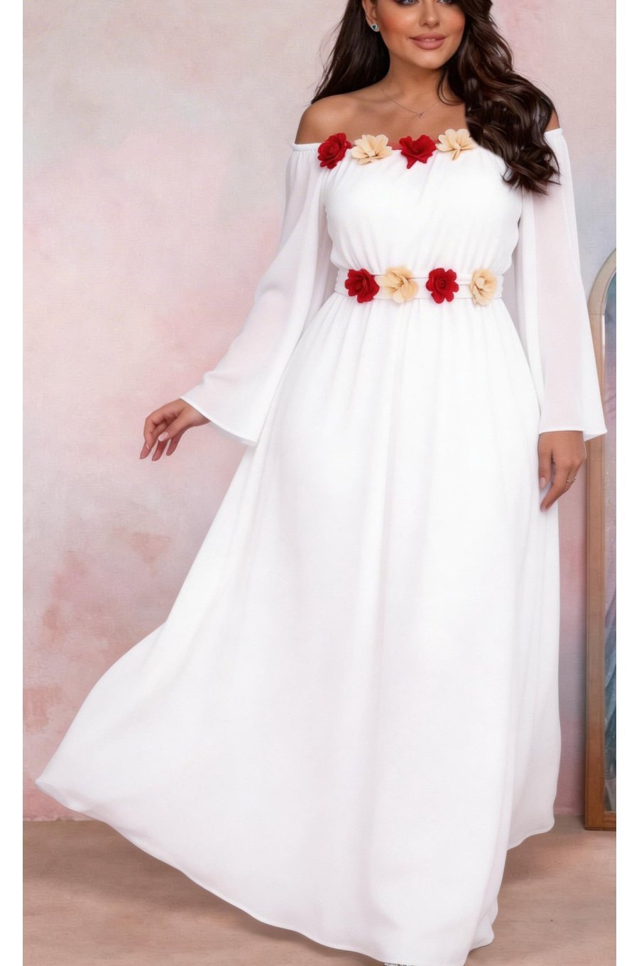 Rochie cununie civila alba lunga din voal AngelD 2 - jojofashion.ro