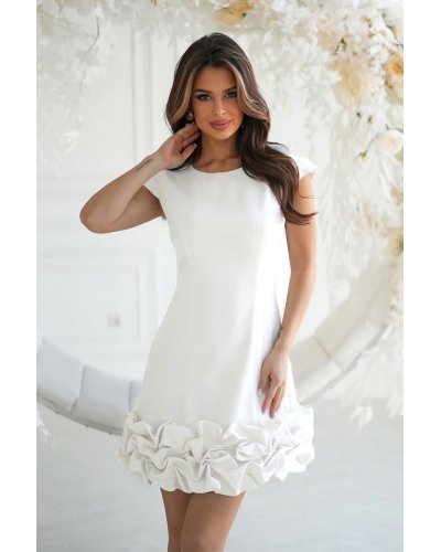 Rochie cununie civila alba scurta cu volan tridimensional Laleh - jojofashion.ro