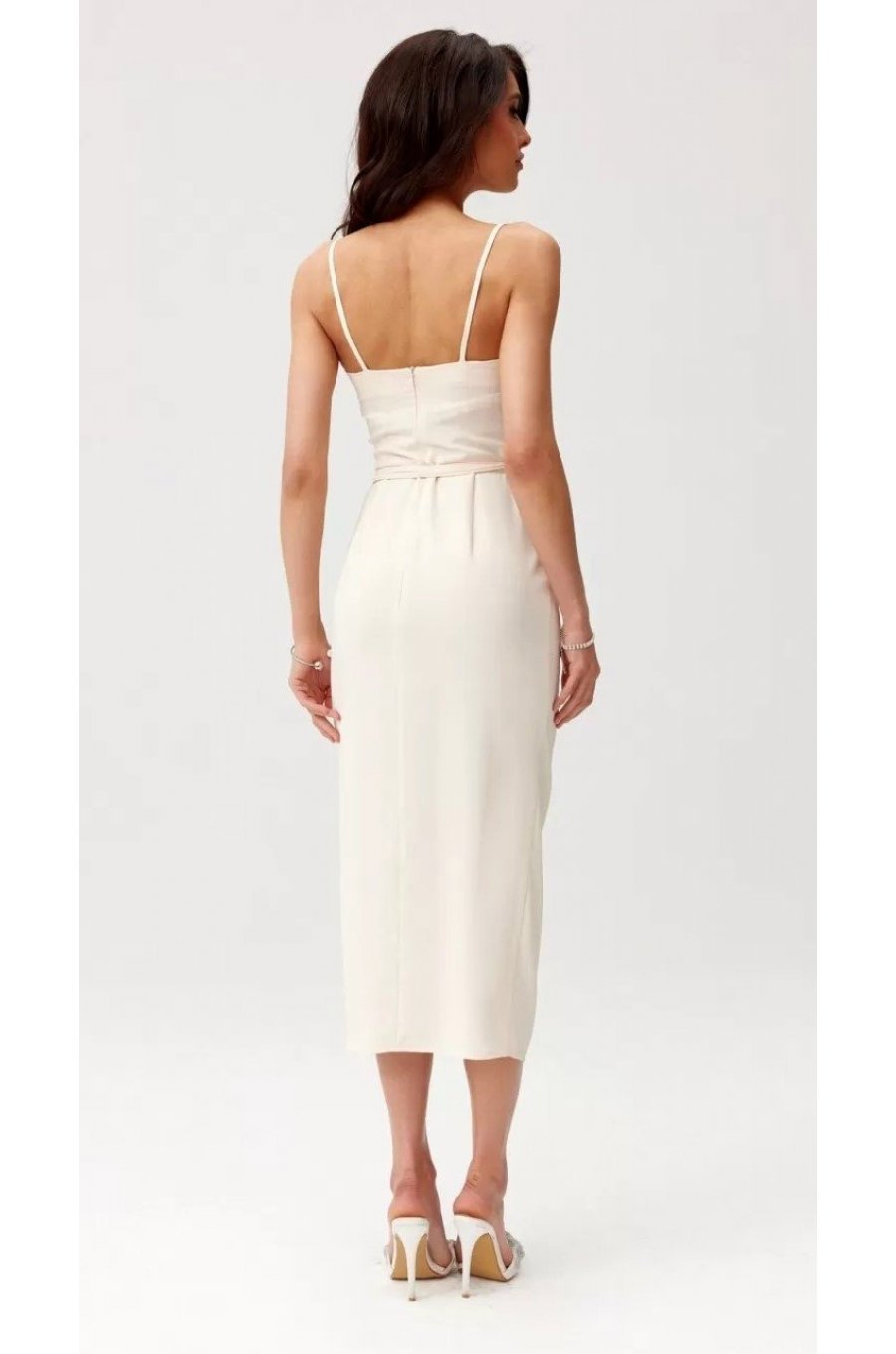 Rochie cununie civila, cu floare, midi, bej, MaribelR Rochie cununie civila, cu floare, midi, bej, MaribelR 2 - jojofashion.ro