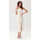 Rochie cununie civila, cu floare, midi, bej, mulata, MaribelR 4 - jojofashion.ro