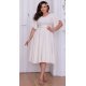 Rochie cununie civila marime mare midi, din bumbac, alba, cu maneca evazata, LunaXXL 4 - jojofashion.ro