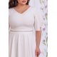 Rochie cununie civila marime mare midi, din bumbac, alba, cu maneca evazata, LunaXXL 7 - jojofashion.ro