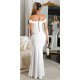 Rochie cununie civila lunga, alba, cu umerii goi, crapata pe picior, Berda 3 - jojofashion.ro