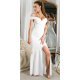 Rochie cununie civila lunga, alba, cu umerii goi, crapata pe picior, Berda 6 - jojofashion.ro