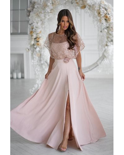 Rochie cununie civila lunga bej cu paiete pe bust vaporoasa Azaliya Rochie cununie civila lunga bej cu paiete pe bust vaporoasa Azaliya - jojofashion.ro