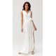 Rochie cununie civila lunga, din satin, alba, cu floare in talie, PalomaR 2 - jojofashion.ro