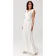 Rochie cununie civila lunga, din satin, alba, cu floare in talie, PalomaR 3 - jojofashion.ro