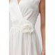 Rochie cununie civila lunga, din satin, alba, cu floare in talie, PalomaR 5 - jojofashion.ro