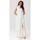 Rochie cununie civila lunga, din satin, alba, cu floare in talie, PalomaR 6 - jojofashion.ro