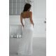 Rochie cununie civila lunga din satin alba mulata cu umerii goi si trandafir decorativ GlamourB 3 - jojofashion.ro