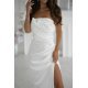 Rochie cununie civila lunga din satin alba mulata cu umerii goi si trandafir decorativ GlamourB 5 - jojofashion.ro