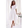 Rochie cununie civila, midi, din bumbac, alba, in clos, asimetrica, LunaW