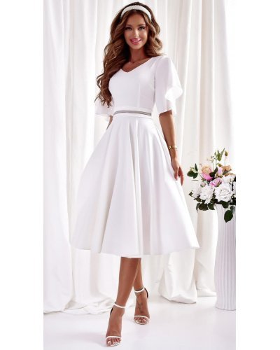 Rochie cununie civila, midi, din bumbac, alba, in clos, asimetrica, LunaW Rochii cununie civila, Rochie cununie civila, midi, din bumbac, alba, in clos, asimetrica, LunaW - jojofashion.ro