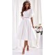 Rochie cununie civila, midi, din bumbac, alba, in clos, asimetrica, LunaW 2 - jojofashion.ro
