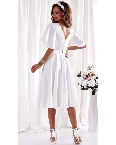 Rochie cununie civila, midi, din bumbac, alba, in clos, asimetrica, LunaW Rochii cununie civila, Rochie cununie civila, midi, din bumbac, alba, in clos, asimetrica, LunaW - jojofashion.ro