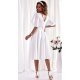 Rochie cununie civila, midi, din bumbac, alba, in clos, asimetrica, LunaW 3 - jojofashion.ro