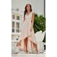 Rochie cununie civila midi, din satin bej, asimetrica, cu trena, Jennifer 2 - jojofashion.ro