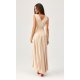 Rochie cununie civila midi, din satin bej, asimetrica, cu trena, Jennifer 3 - jojofashion.ro