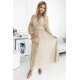 Rochie cununie civila, plisata, lunga, din chiffon bej, cu maneca lunga, vaporoasa, Vaneira 2 - jojofashion.ro