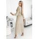 Rochie cununie civila, plisata, lunga, din chiffon bej, cu maneca lunga, vaporoasa, Vaneira 3 - jojofashion.ro