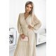 Rochie cununie civila, plisata, lunga, din chiffon bej, cu maneca lunga, vaporoasa, Vaneira 4 - jojofashion.ro