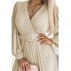 Rochie cununie civila, plisata, lunga, din chiffon bej, cu maneca lunga, vaporoasa, Vaneira 5 - jojofashion.ro