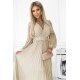 Rochie cununie civila, plisata, lunga, din chiffon bej, cu maneca lunga, vaporoasa, Vaneira 6 - jojofashion.ro
