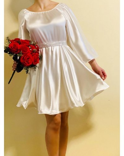 Rochie cununie civila scurta alba din satin babydoll Odessa  Rochii cununie civila, Rochie cununie civila scurta alba din satin babydoll Odessa  - jojofashion.ro