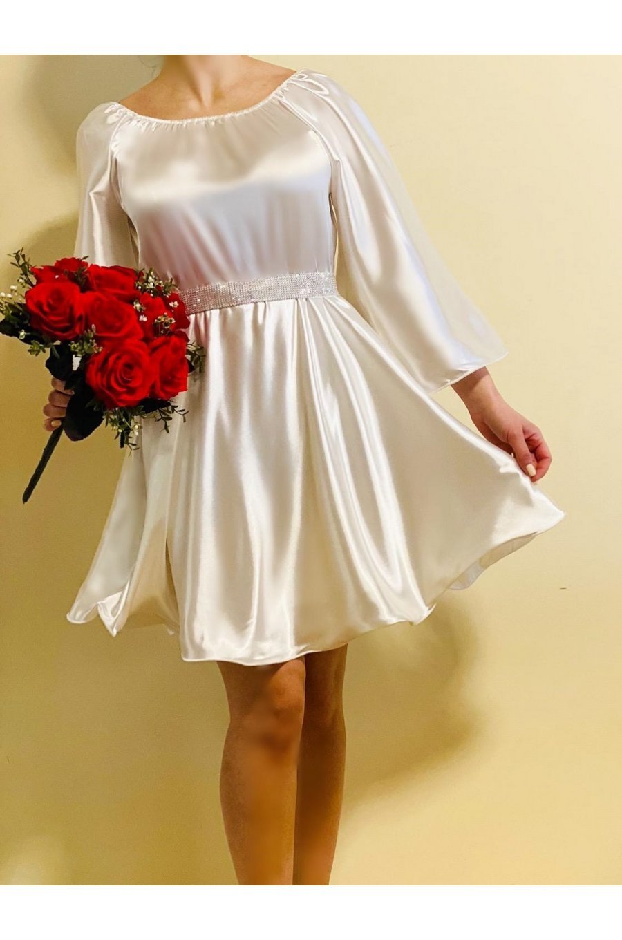 Rochie cununie civila scurta alba din satin babydoll Odessa Rochie cununie civila scurta alba din satin babydoll Odessa 1 - jojofashion.ro