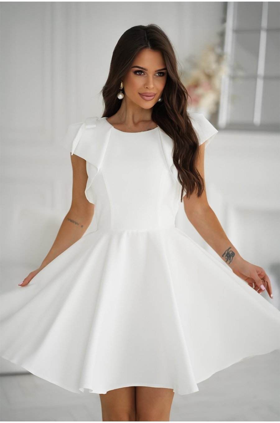 Rochie cununie civila scurta babydoll alba cu volane Avery 5 - jojofashion.ro