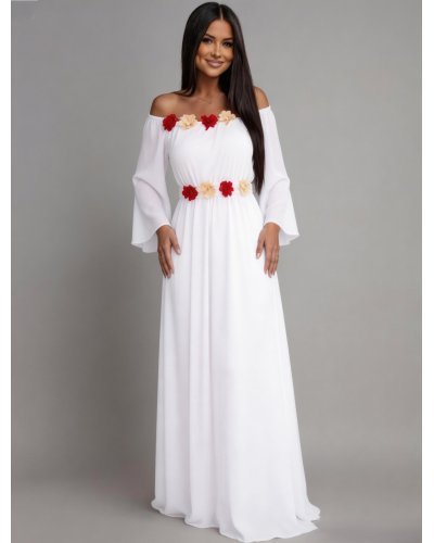 Rochie cununie civila alba lunga din voal AngelD - jojofashion.ro