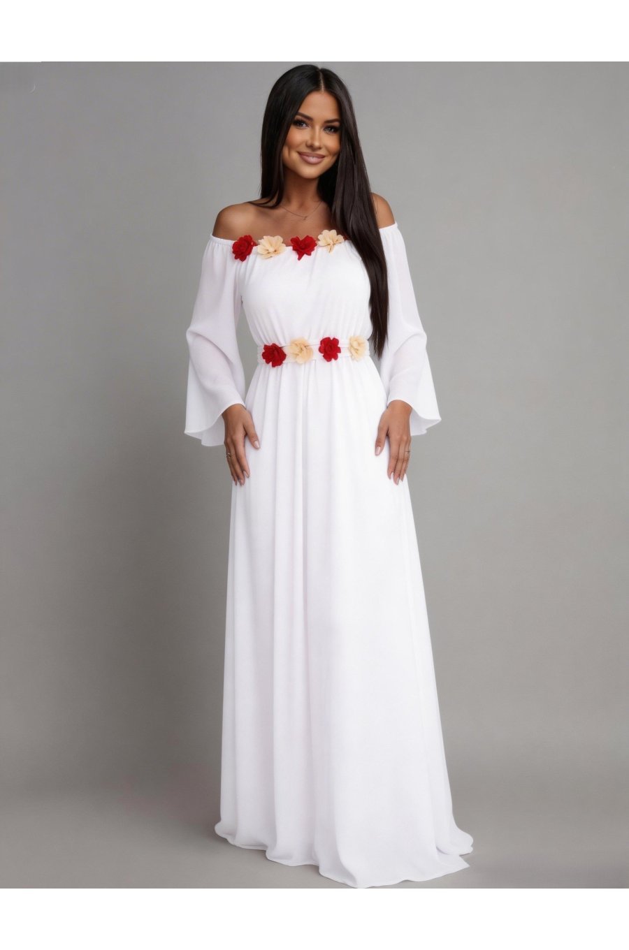 Rochie cununie civila alba lunga din voal AngelD 1 - jojofashion.ro