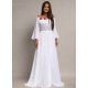 Rochie cununie civila lunga, din voal,alba, cu maneca lunga si umerii goi, FairyTale 2 - jojofashion.ro