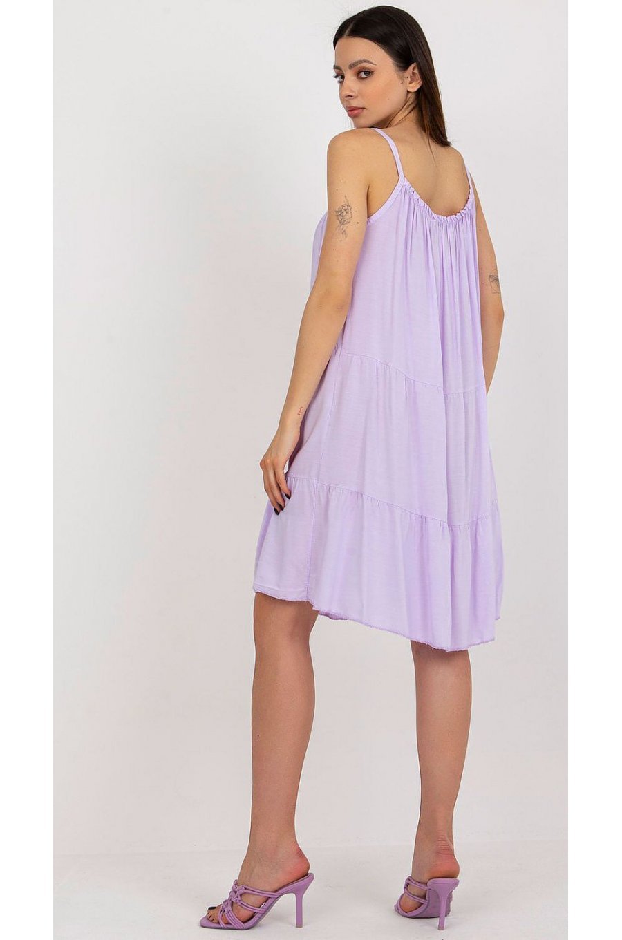 Rochie midi lila din vascoza vaporoasa cu volane Amedia 3 - jojofashion.ro