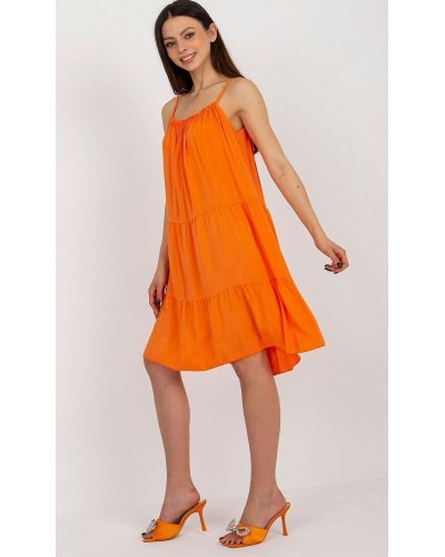 Rochie midi de vara din vascoza orange vaporoasa cu volane Amedia Rochii de vara, Rochie midi de vara din vascoza orange vaporoasa cu volane Amedia - jojofashion.ro