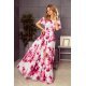 Rochie de vara alba lunga cu flori roz vaporoasa cu umerii goi si volane Georgia 2 - jojofashion.ro