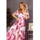 Rochie de vara alba lunga cu flori roz vaporoasa cu umerii goi si volane Georgia 4 - jojofashion.ro