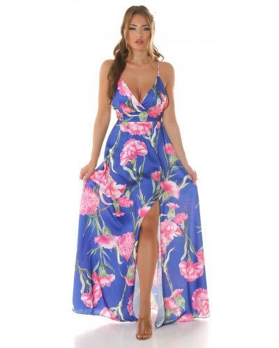 Rochie lunga de vara albastra cu flori vaporoasa Cataleya Rochii lungi, Rochie lunga de vara albastra cu flori vaporoasa Cataleya - jojofashion.ro
