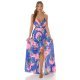 Rochie lunga de vara albastra cu flori vaporoasa Cataleya 2 - jojofashion.ro