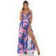 Rochie lunga de vara albastra cu flori vaporoasa Cataleya 6 - jojofashion.ro