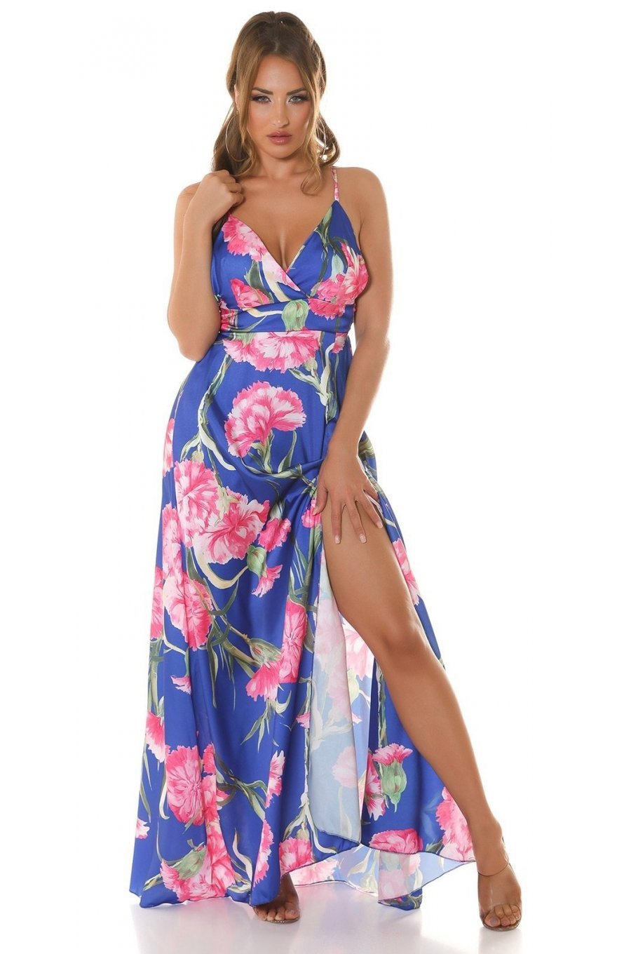 Rochie lunga de vara albastra cu flori vaporoasa Cataleya 5 - jojofashion.ro