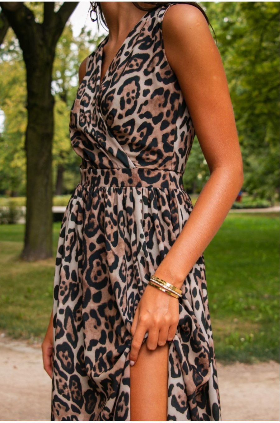 Rochie de vara lunga, din chiffon animal print leopard, vaporoasa, petrecuta, Kosima 6 - jojofashion.ro