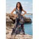 Rochie lunga de vara din chiffon bleumarin cu flori vaporoasa petrecuta Kosima 2 - jojofashion.ro